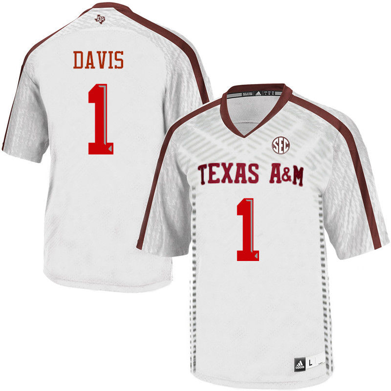 Men #1 Quartney Davis Texas A&M Aggies College Football Jerseys-White